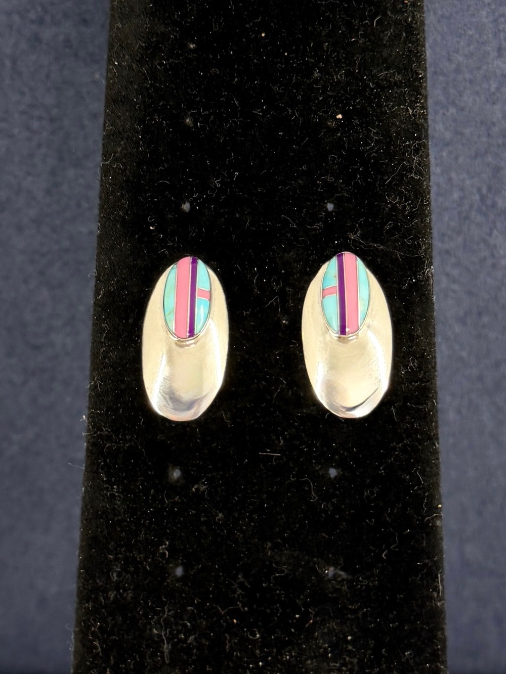 ELLA PETER Navajo Sterling Silver Turquoise Purple Spiny Oyster Post Earrings - Picture 5 of 11